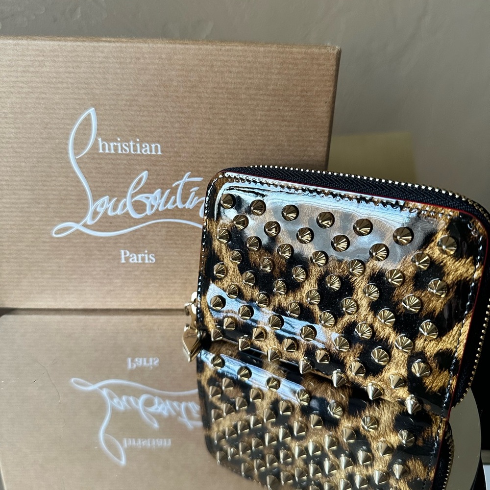 CHRISTIAN LOUBOUTIN Leopard Spiked Panettone Coin Purse / Card Holder 🔥 🖤